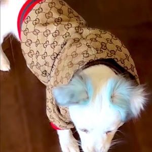 Dog sweater track hoodie MEDIUM double Gg logo & zipper.. in BROWN.